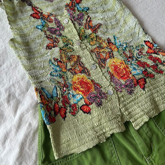 Alberto Makali Sequin Vest Top – Pale Sage Crinkle Fabric with Sheen, Size S - Picture 2 of 6